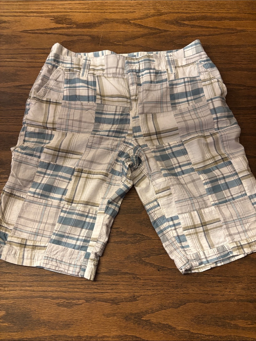 Sonoma Blue, Khaki & Cream Plaid Cotton Shorts